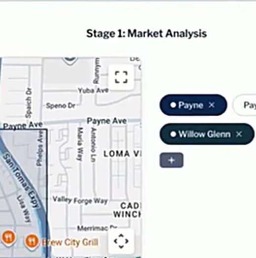 Market analysis: a market boundary drawn on the map